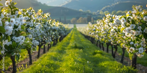Blossoming Orchard: A Symbol of Spring's Abundance and Renewal. Concept Springtime, Orchards, Abundance, Renewal, Symbolism photo