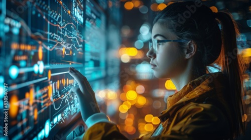 power of data analytics with analysts working on complex datasets, visualizing insights, and using predictive models to drive business decisions