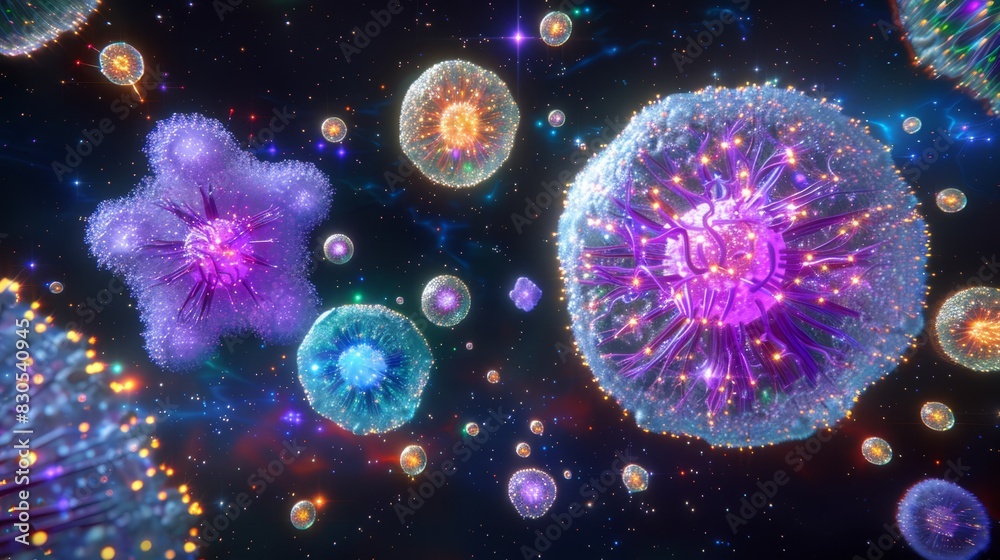Obraz premium A close-up of jellyfish hovering in the air, surrounded by bubbles, and a water bottom filled with numerous bubbles