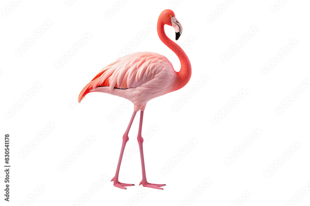 Fototapeta premium Flamingo bird PNG illustration, pink tropical wading bird graphic, elegant wildlife icon for summer design and branding isolated on Transparent Background