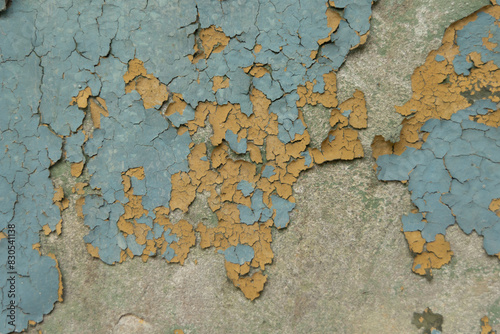 Fotografie An old, pealed paint on the wall of abandoned building