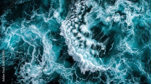  An aerial perspective of a water body with a wave approaching from the surface photo
