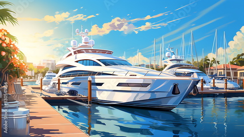 illustration boat marina dock in the sun. Generative ai
