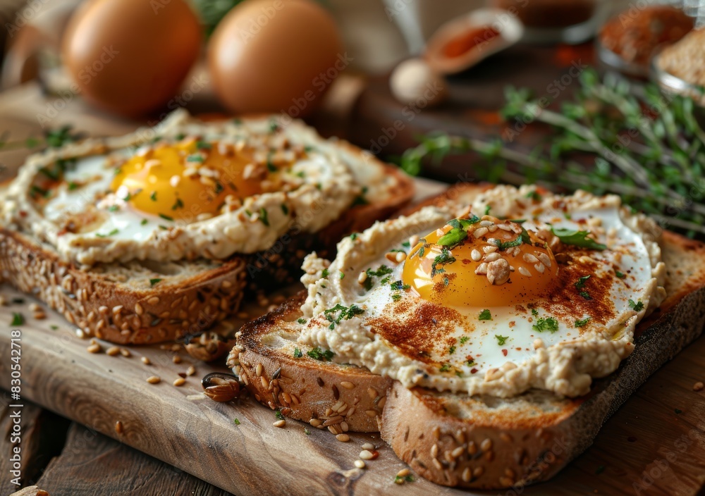 Breakfast Delight with Hummus and Fried Egg Generative AI