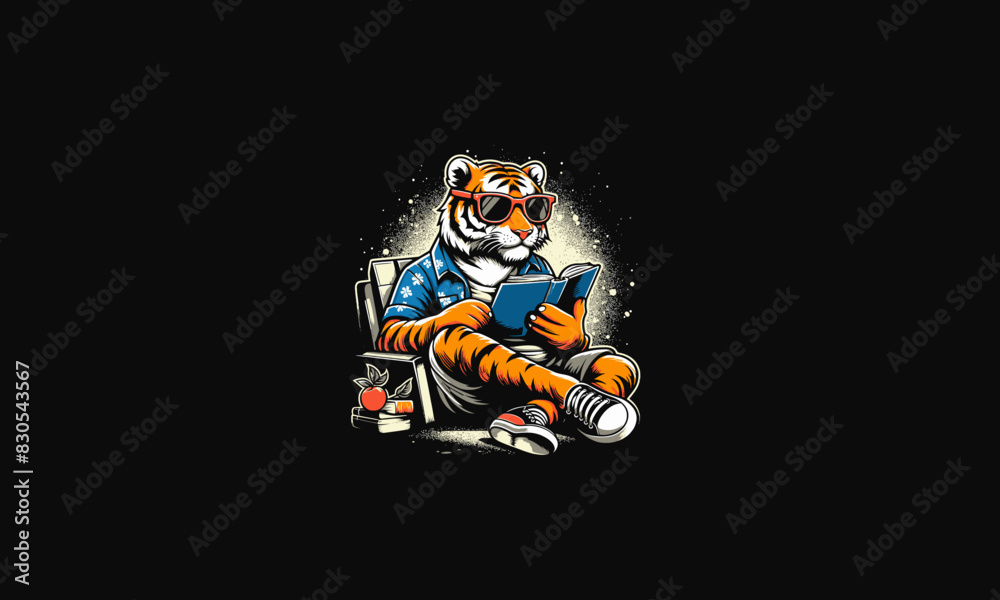 tiger relax reading book vector artwork design tiger relax reading book vector artwork design