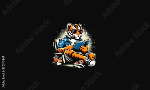 tiger relax reading book vector artwork design