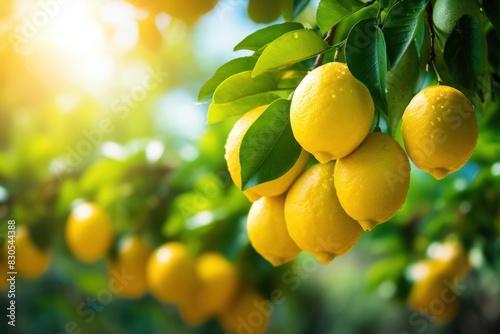 Ripe Lemons Hanging From a Lemon Tree. Generative AI