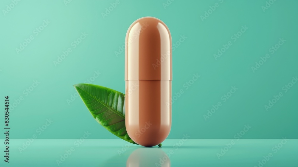 Fresh green leaves of pills and capsules on green background. Fresh green leaves of pills and capsules on green background.