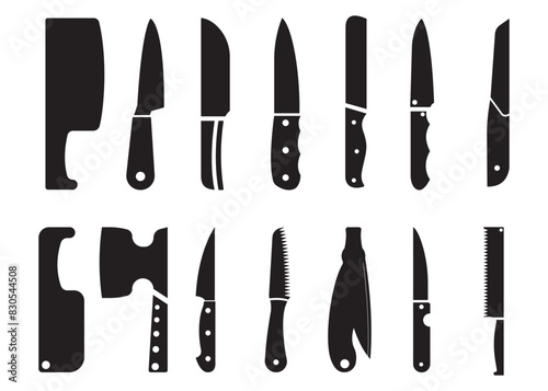 set of kitchen knives in a simple style black color