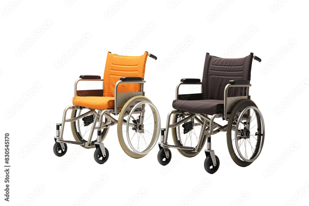 Fototapeta premium Symphony of Mobility: Two Wheelchairs in Harmony on White or PNG Transparent Background.