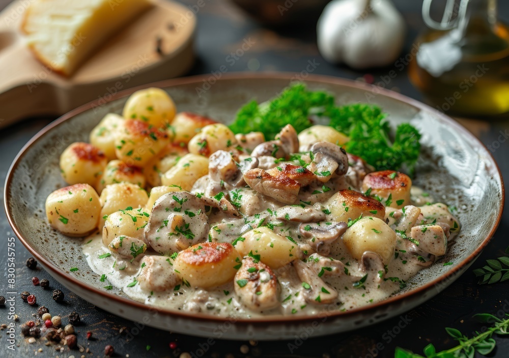 Delicious Chicken and Mushroom Gnocchi Dish for Food Bloggers Generative AI Delicious Chicken and Mushroom Gnocchi Dish for Food Bloggers Generative AI