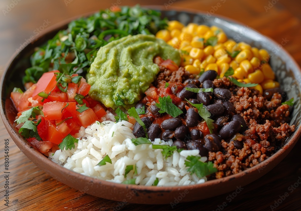 Delicious Mexican-Inspired Meal with Rice and Guacamole Generative AI
