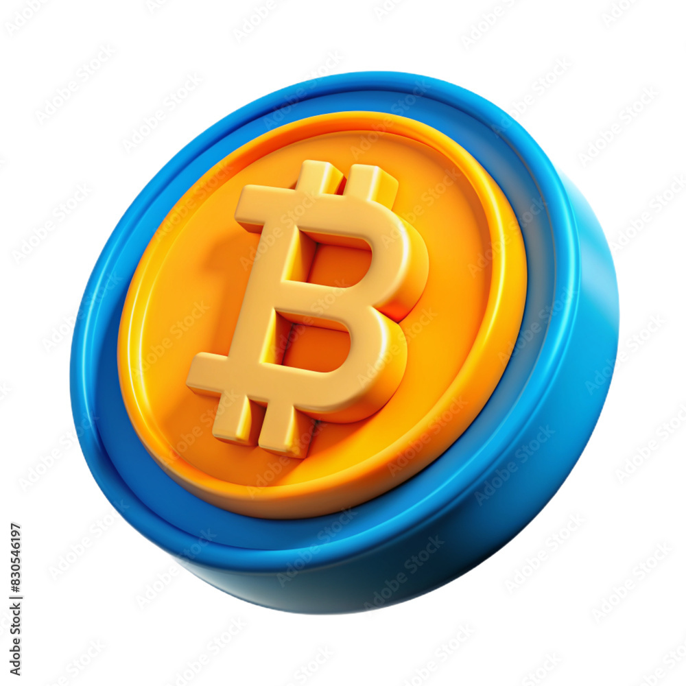 A blue and orange coin with the letter B on it