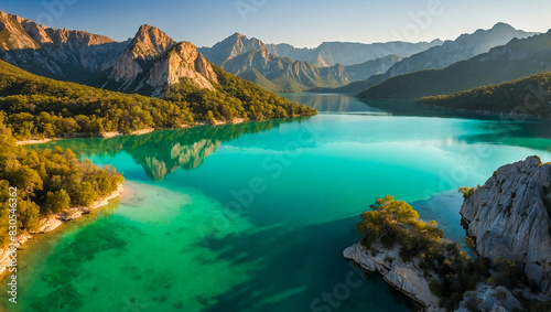 Panorama beautiful sea and mountain landscape