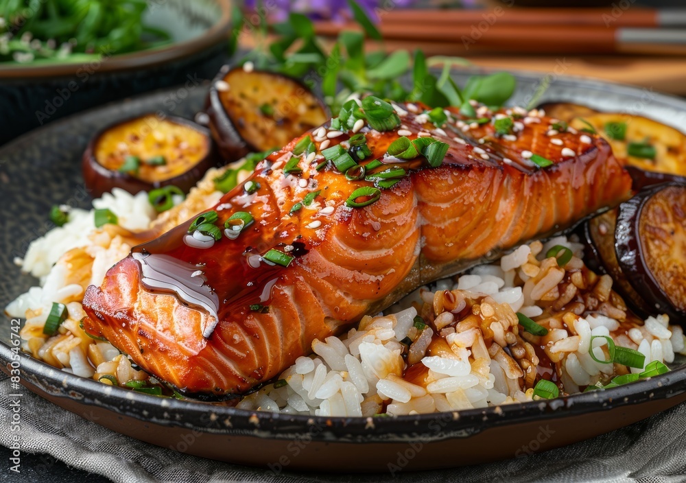 Delicious Asian-Inspired Salmon Dish for Food Bloggers Generative AI Delicious Asian-Inspired Salmon Dish for Food Bloggers Generative AI