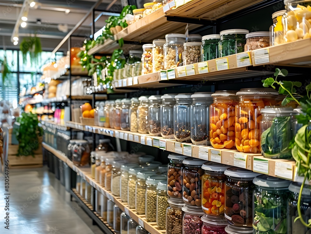 Fototapeta premium Zero Waste Grocery Store with Reusable Containers and Sustainable Shelving Display