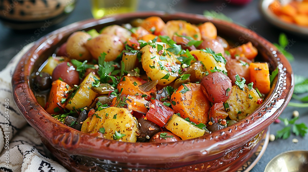 Moroccan style tajin vegetables. AI generative.