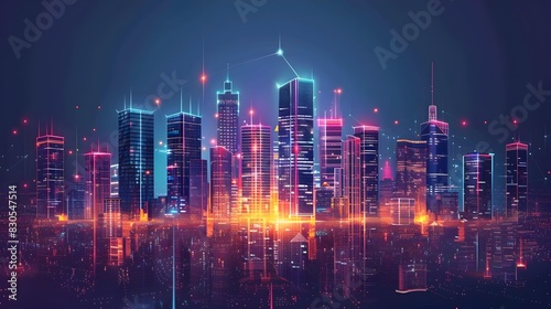 Futuristic Smart City Skyline with Interconnected IoT Devices Managing Sustainable Urban Systems © Thares2020