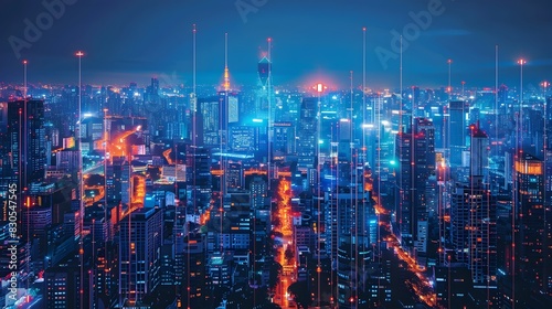 Technologically Advanced Metropolis at Nightfall Efficient Smart City Systems in Action © Thares2020