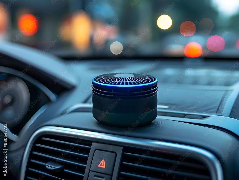 Obraz premium Compact Air Purifying Device for Personal Spaces An Innovative Solution for Cleaner Fresher Environments in Cars Cafes and beyond