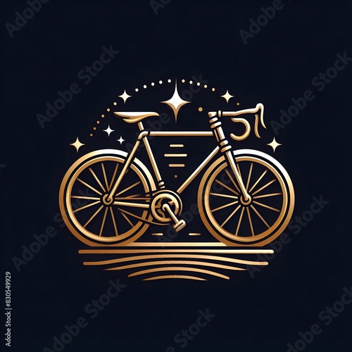 AI Generate of Luxury Golden Gold Bicycle, Sepeda, Transportation Conventional, Logo Concept Stock Vector with Dark Black Background	 photo