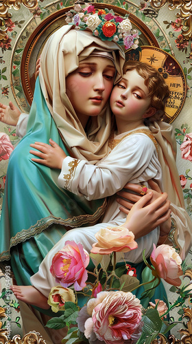 the icon of the Mother of Perpetual. AI generative.