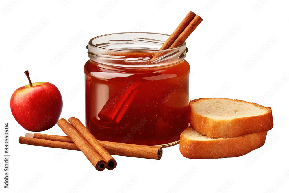 A Serene Morning: Apple Cider, Sliced Bread, and Cinnamon Sticks on White or PNG Transparent Background.