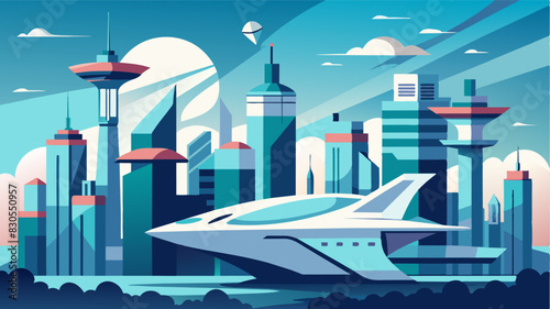 With their sleek aerodynamic designs the eVTOLs blended seamlessly into the futuristic cityscape a testament to the advanced technology and innovation of the archipelago city.. Vector illustration
