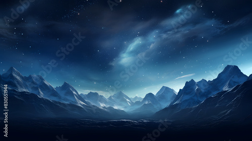 digital cyan blue night mountains and stars design graphics poster background
