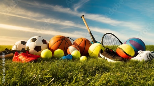 Diverse Sports Gear Displayed on Grass
