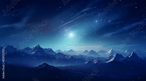 digital cyan blue night mountains and stars design graphics poster background