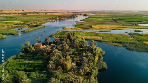 Experience the serene beauty of the Fayoum Oasis, a lush region of lakes and farms that has been cultivated since ancient times in Egypt photo