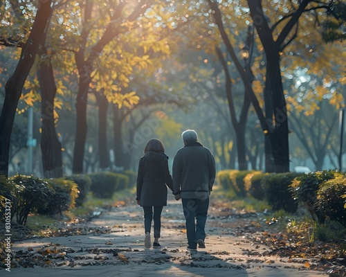 Elderly Couple Exploring Vibrant Autumnal Park for Healthy Lifestyle