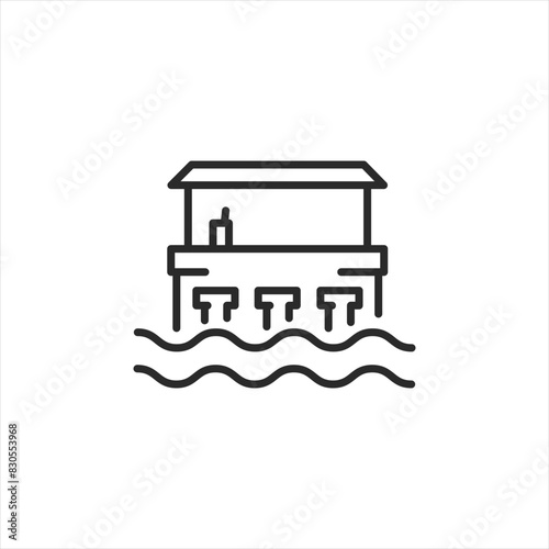 Swim-up pool bar icon. Simple illustration of a bar set in a pool where swimmers can enjoy drinks without leaving the water, symbolizing relaxation and luxury at vacation resorts. Vector illustration