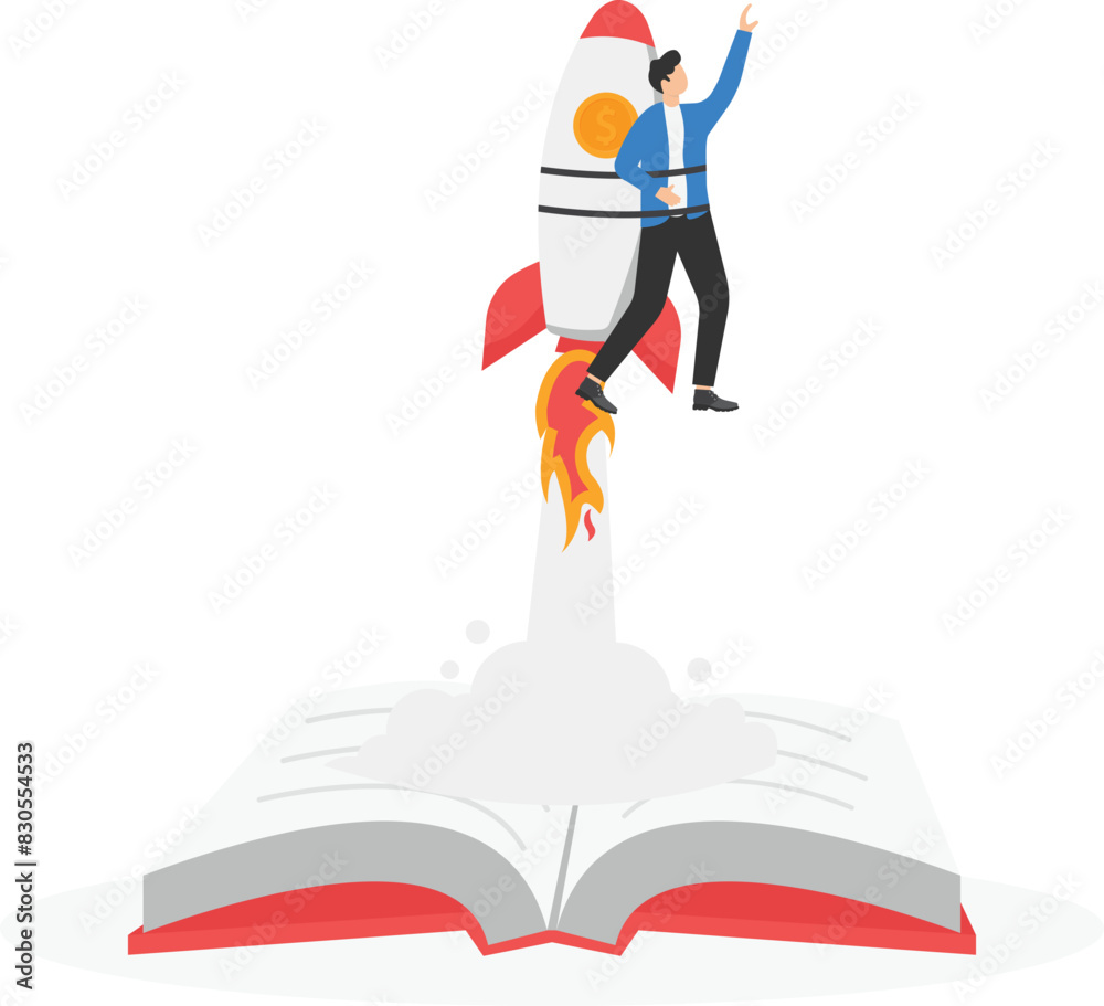 Open book with rocket shining bulb flying out, Idea, inspiration, Power of knowledge sign
Open book with rocket shining bulb flying out, Idea, inspiration, Power of knowledge sign