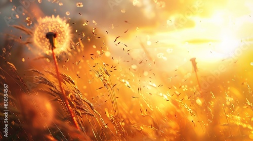 The seed direction of the big Dandelion blowball generation is sunset