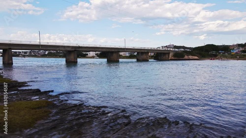 Wallpaper Mural Drone trucking riser reveals bridge in Stilbaai over Goukou estuarine river Torontodigital.ca