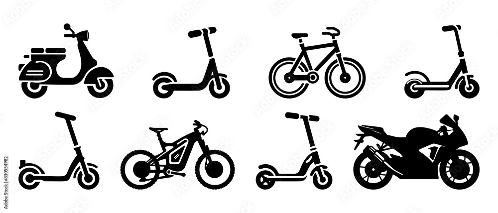 Two-wheeler vehicle silhouette black filled vector Illustration icon. Motor bike, scooter, scooty, bicycle icon. Two-wheeler vehicle silhouette black filled vector Illustration icon. Motor bike, scooter, scooty, bicycle icon.