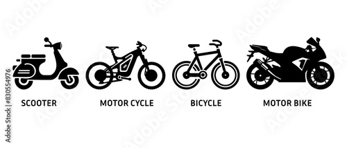 Two-wheeler vehicle silhouette black filled vector Illustration icon. Motor bike, scooter, bicycle icon.