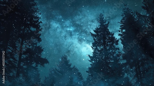 Starry night sky enhancing forest view photo