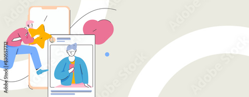 Virtual characters social communication concept business flat vector hand drawn illustration
