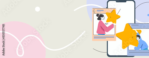 Virtual characters social communication concept business flat vector hand drawn illustration
