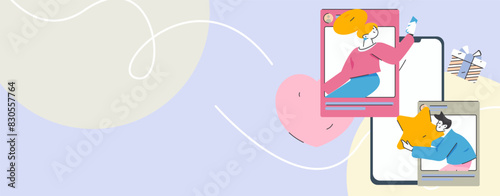 Virtual characters social communication concept business flat vector hand drawn illustration
