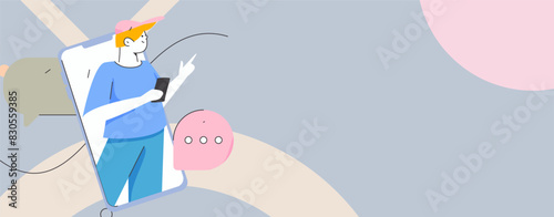 Virtual characters social communication concept business flat vector hand drawn illustration
