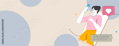 Virtual characters social communication concept business flat vector hand drawn illustration
