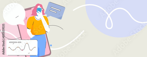 Virtual characters social communication concept business flat vector hand drawn illustration
