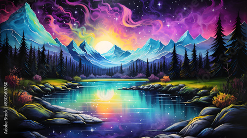 Digital trippy water painting of nature graphics poster background photo