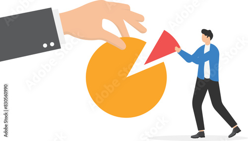 Market share percentage of business, business competition concept, businessman fighting for more market share pie chart


