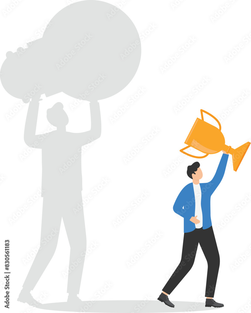 Businessman with trophy and his shadow holding light bulb, Businessmen and creative ideas make successful,
Businessman with trophy and his shadow holding light bulb, Businessmen and creative ideas make successful,