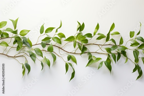 Fresh green leaves and branches on clean white background for natural and organic concepts
